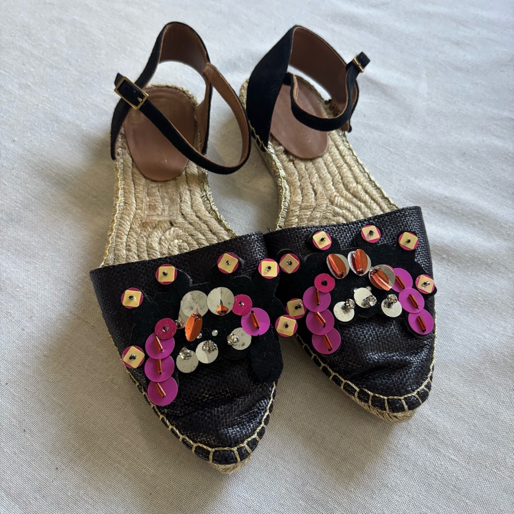 Emporio Armani Embellished Espadrilles Black Purple 36 | Designer